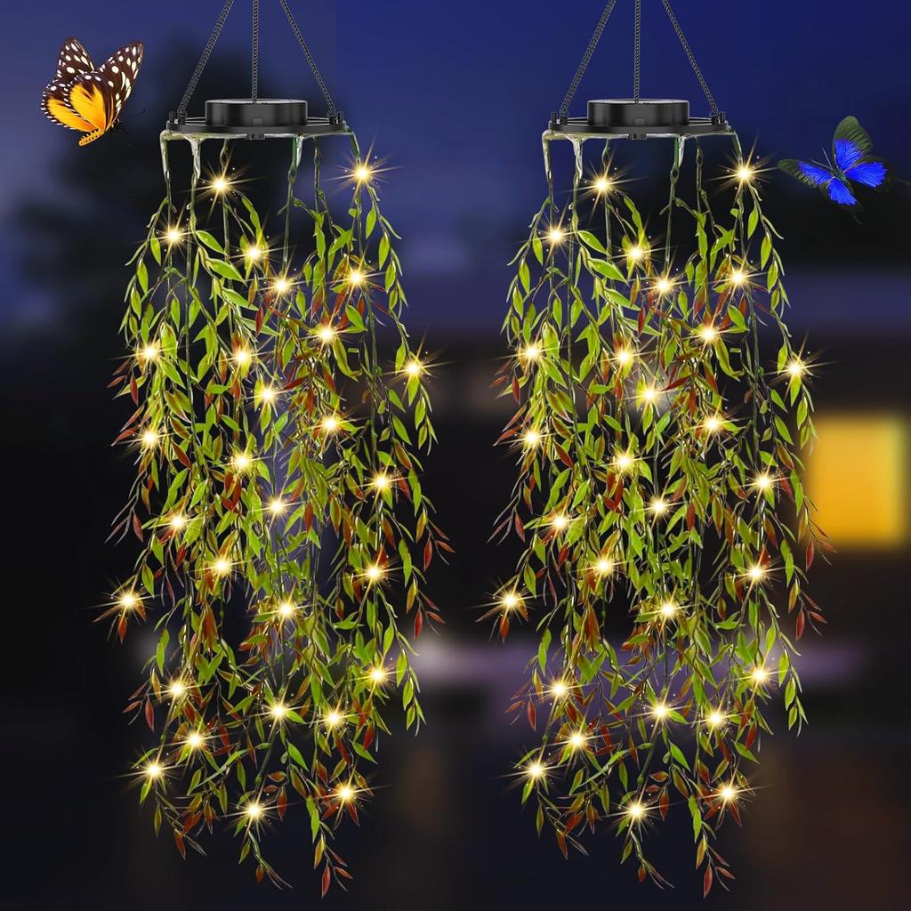 Outdoor Garden Artificial Plants Solar Hanging Lights 2 Pack LED Fairy Lights Waterproof Solar Lights Porch Outdoor Wedding