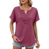 Spring and Summer New Style Solid-color V-neck Lace Loose Short-Sleeved T-shirt for Women