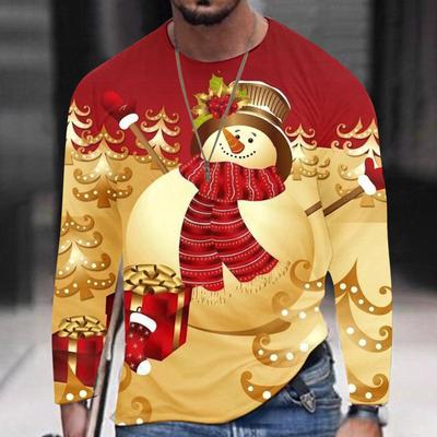 Spring and Autumn Round Neck 3D Christmas Elements Printed Top Fashionable Casual Long Sleeved Men's T-shirts