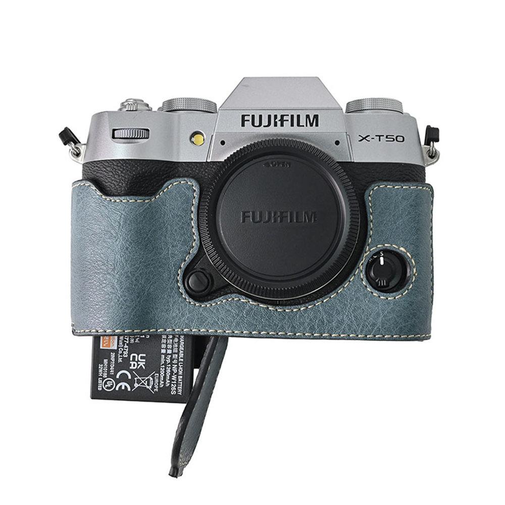 Litchi Pattern PU Leather Camera Half Case for Fujifilm XT50 Fuji X-T50 Bottom Battery Opening Magnetic Cover