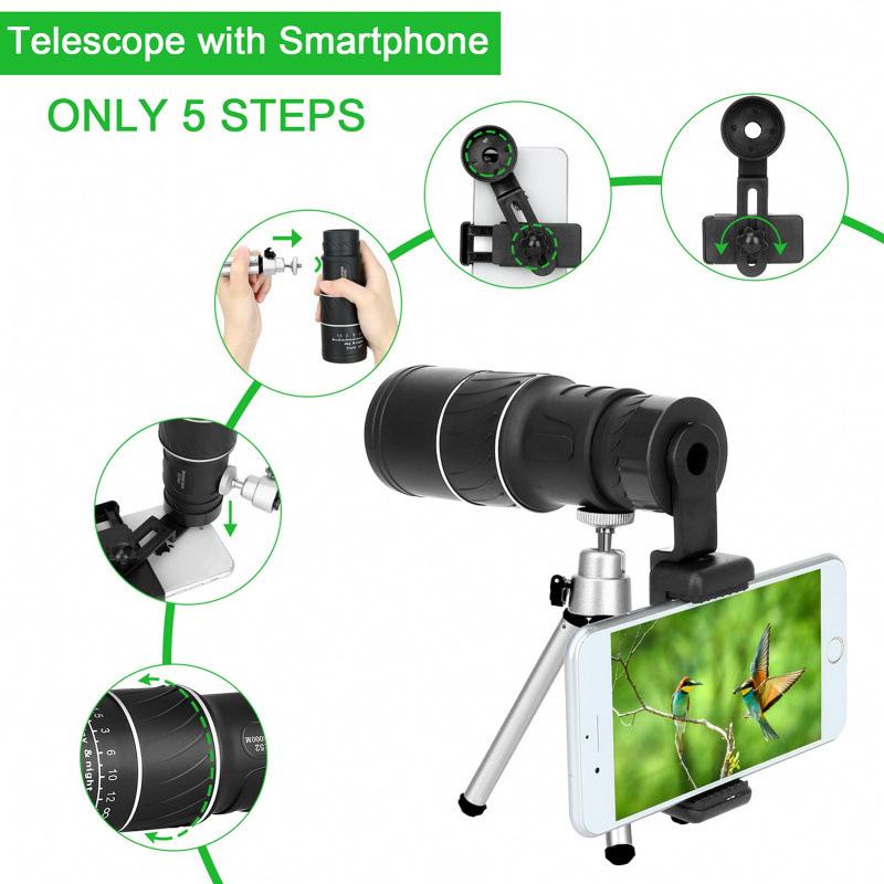 16x52 HD Monocular Telescope with High Magnification and Low-Light Night Vision for Mobile Phone Photography and Outdoor Use