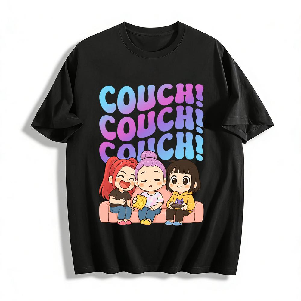 

Couch Girls Graphic Tee Best Friend Hangout Shirt Lazy Sofa Movie Night Casual Top Pure cotton T-shirt XXS