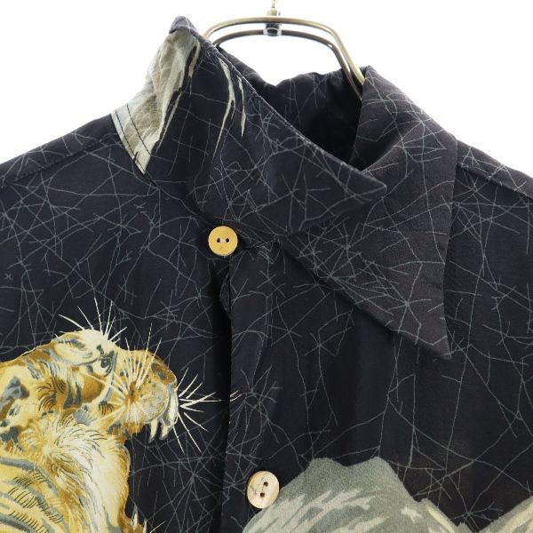 LaLaKai silk Tiger pattern Short sleeve Aloha shirt XS Black Open collar Men's Used