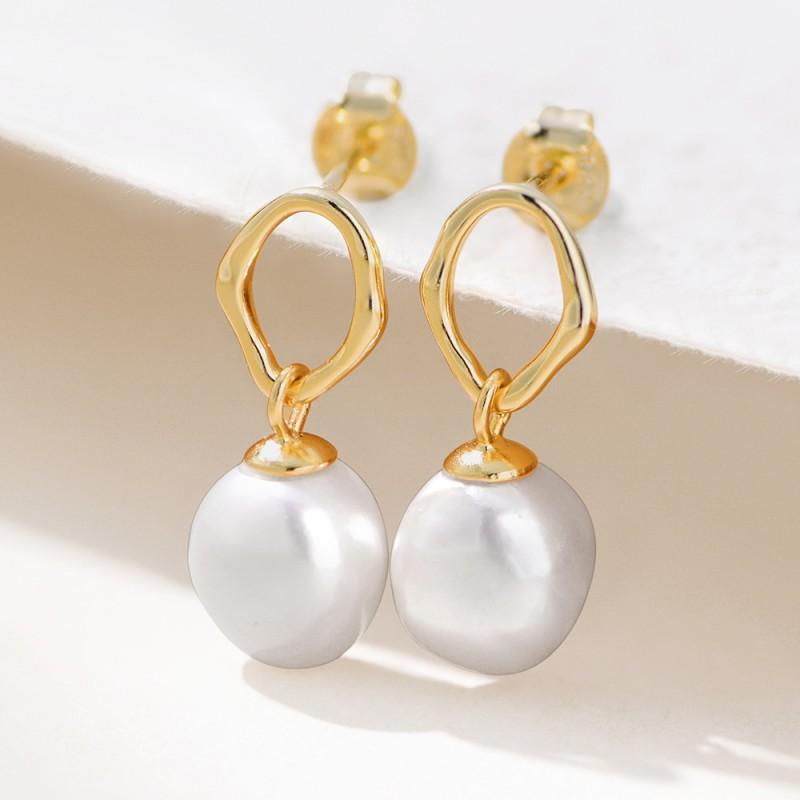 Geometric Asymmetrical Hollow Out Baroque Pearl Earrings Sterling Studs Women 2025 Fashion Jewelry 925 Sterling Silver