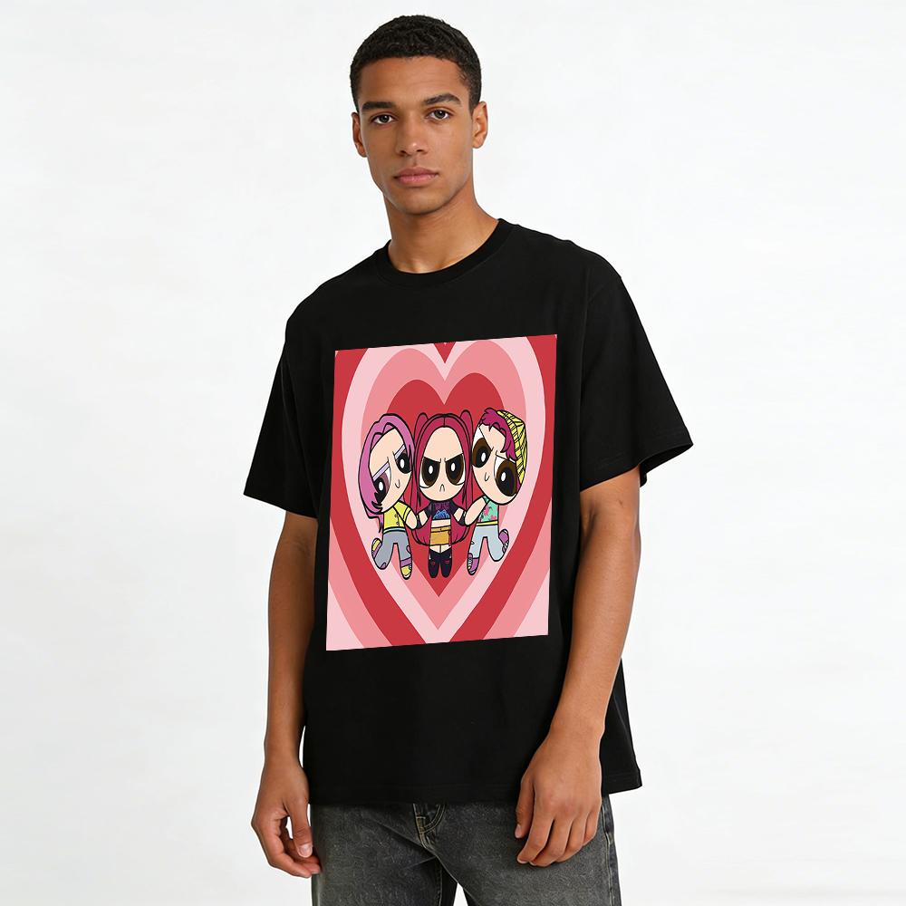 Powerpuff Girls Cool Trio Print Couple T-shirts Loose Casual Spring Summer Unisex Tees Pure cotton T-shirt