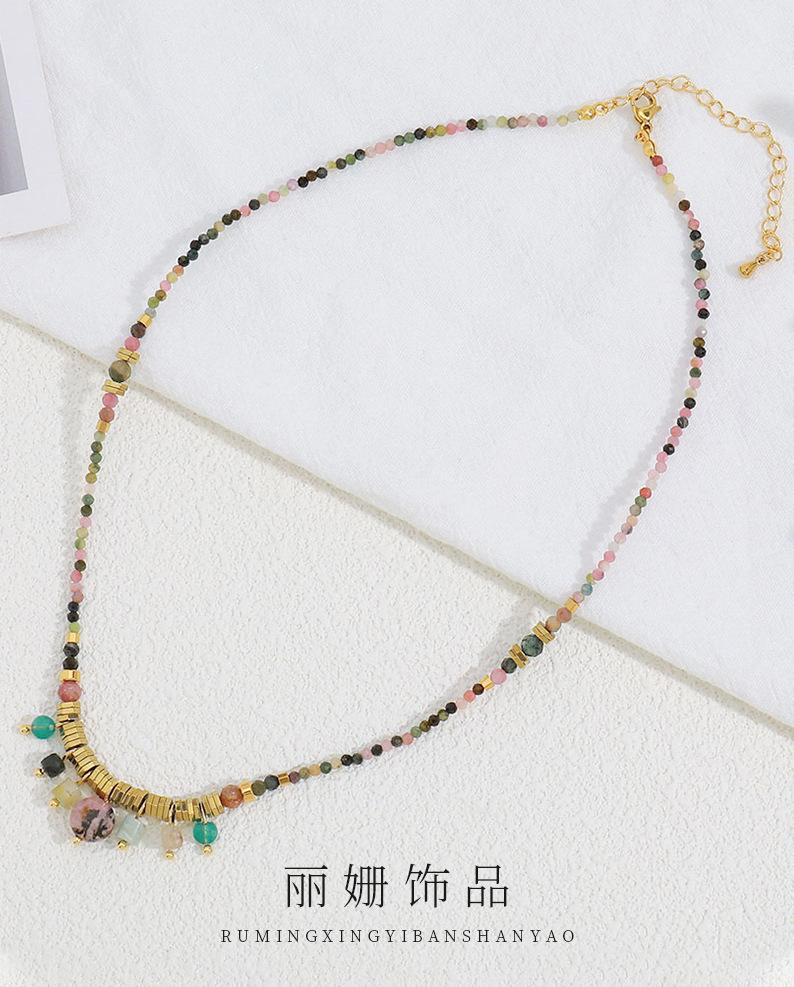 Handmade beaded mixed color fringed necklace natural stone non-fading neck chain niche design light luxury titanium steel collarbone chain women