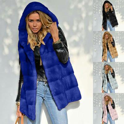 Women's Fashion Sleeveless Plush Waistcoat Faux-Fur Hoodie Top Coat Outwear