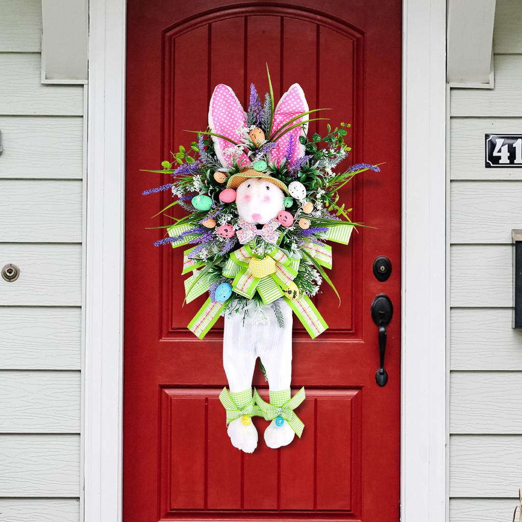 Resurrection Rabbit Decorative Wreath Pendant Easter Cartoon Theme Simulation Plant Door Hanging Ornament