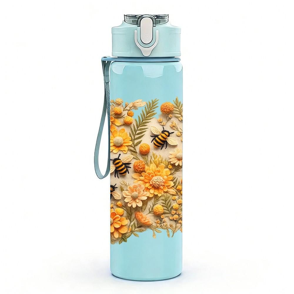 1PC Dry Autumn Yellow Flower Cluster Print 750ml Color Plastic Sports Water Bottle Leakproof Flip Straw Lid Suitable for Sports Office Home Use