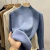 Annual design sense inner temperament Hong Kong style bottoming shirt top fat sister fleece thickened knitted sweater women's autumn and winter