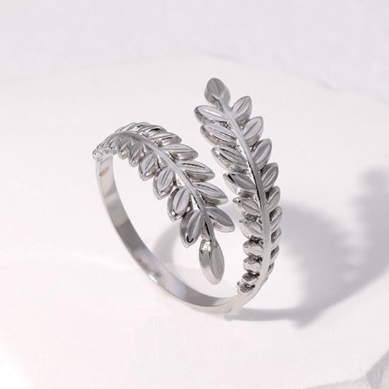 Adjustable Open Leaf Ring Natural Decorative Ring Nature Style Stainless Steel Inspired Jewelry for Women Girls