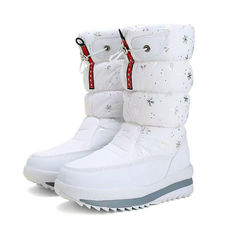 Winter Warme Schneestiefel für Damen Rutschfeste Outdoor Hohe Kordelzug mit Samt und Dicksohlige Stiefel für Damen