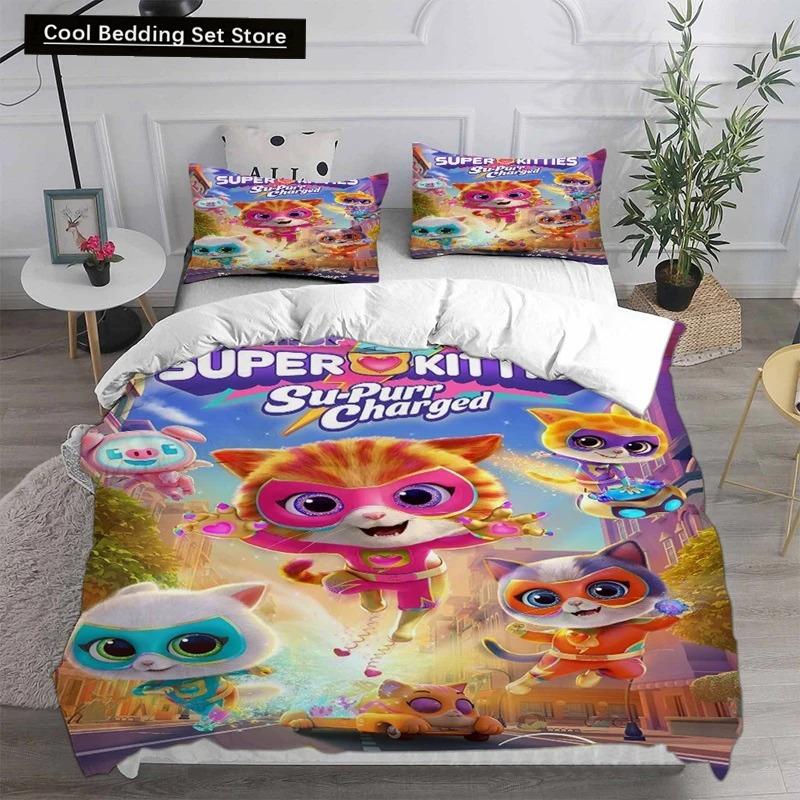 Anime Super Kitties Ložní soupravy Přikrývka Prošívaná přikrývka Přehoz na postel Povlak na přikrývku Povlak na polštář 2-3dílné sady Dětská Dospělá velikost Domácí textil
