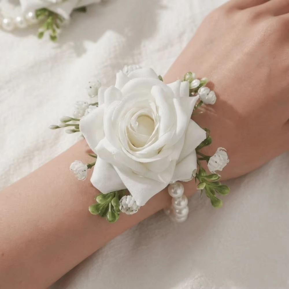 Set Of 2 Pieces Rose Wrist Corsage Artificial Flower Bridal Wrist Corsage for Wedding Decoration