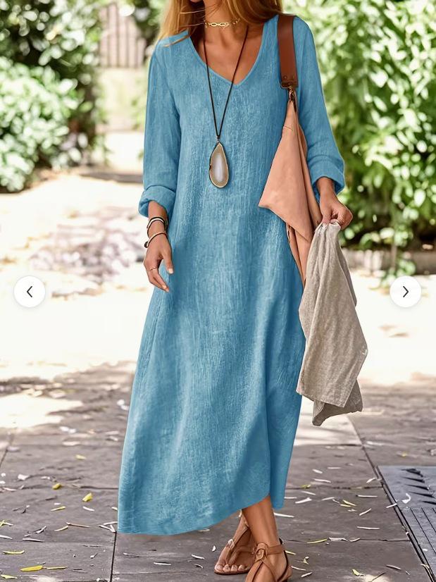 2026 Spring/Summer Women's Artistic V-Neck Loose Hem Dress - European-American Style