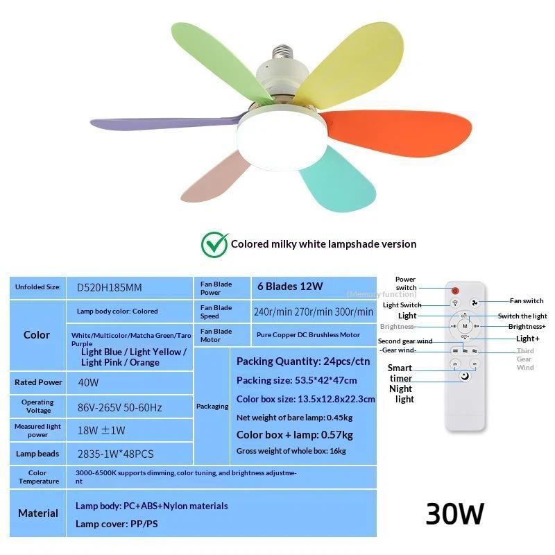 Dimmable 30/40W Led Ceiling Fan Light With Remote Control E27 Hanging Lamp For Living Room Study Home Decor 85-265V