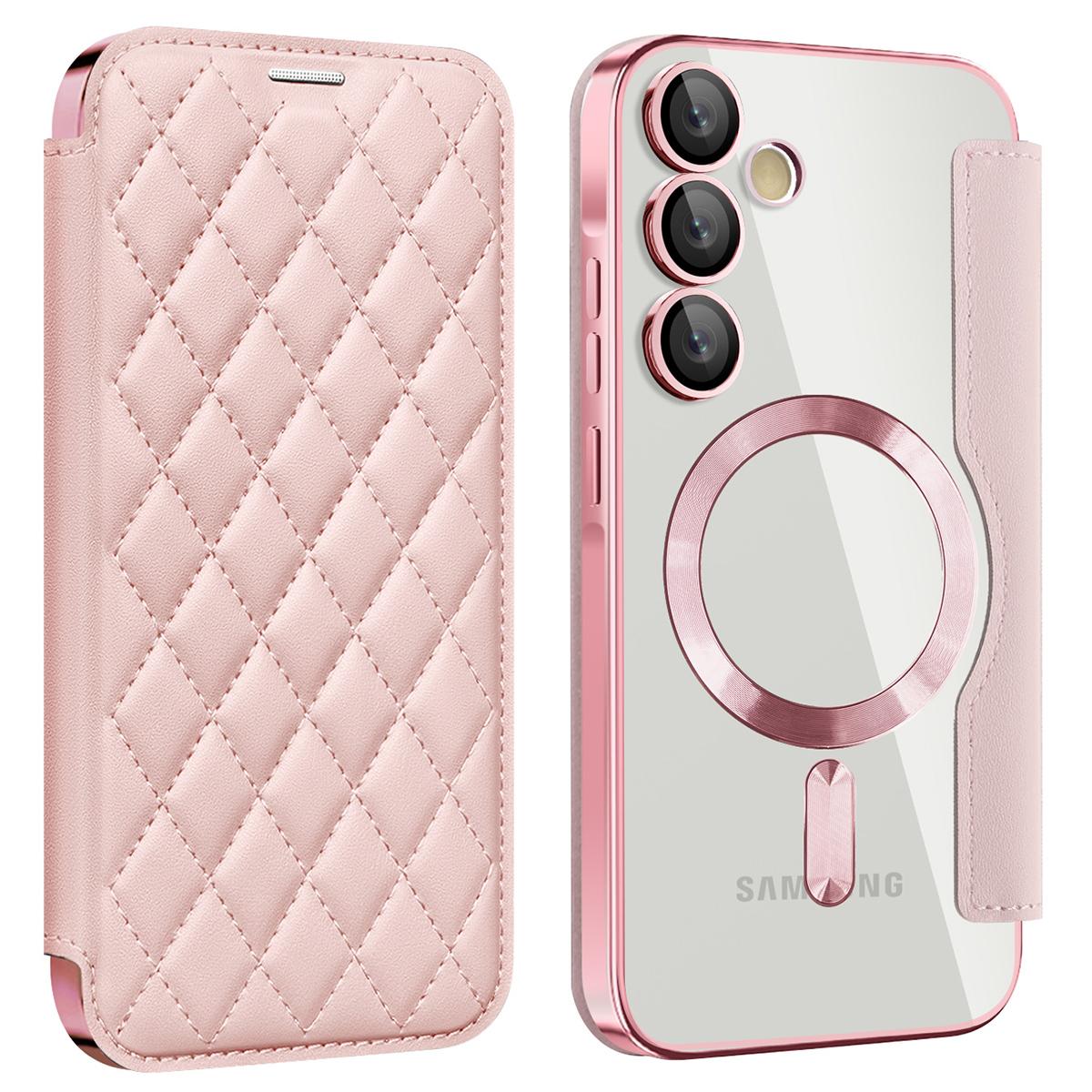 

For Samsung Galaxy A55 5G Magnetic Case RFID Blocking Card Holder Leather Phone Cover Pink