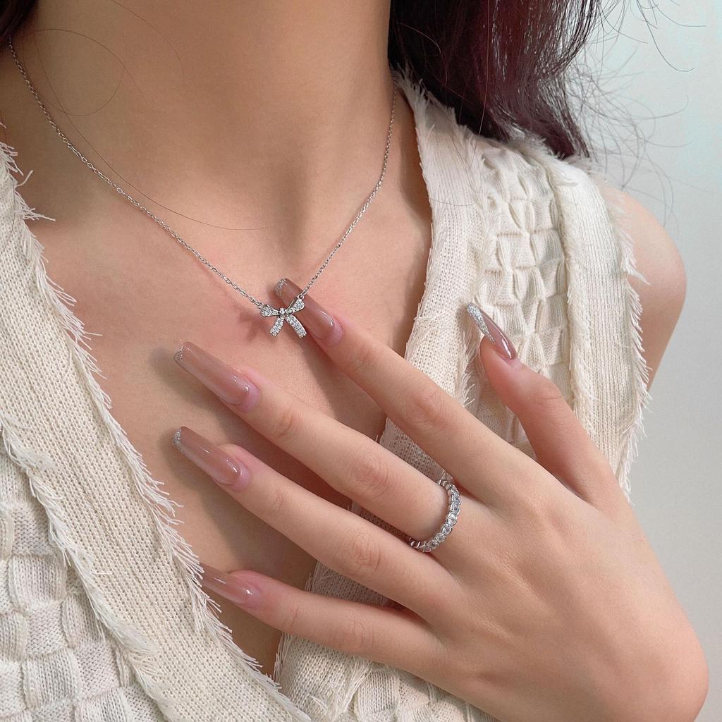 Sterling Sølv S925 Luksuriøst Sløyfe Halskjede - Minimalistisk Kragebenskjede Choker