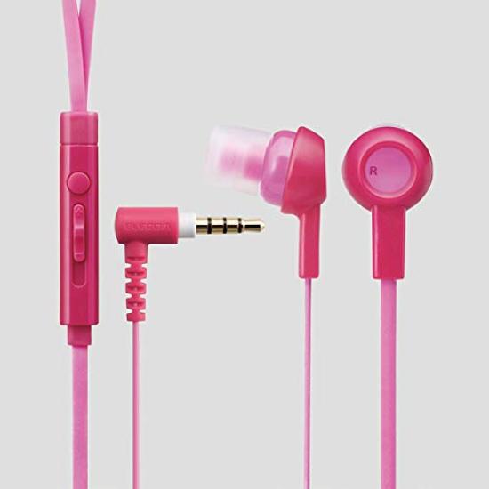 ELECOM Stereo-Ohrhörer mit flachem, tiefrosa kompatiblem Mikrofon, kabelfrei verheddernd, 1,2 m (Y-Typ), iPhone/Smartphone, 3,5 mm 4-polig,