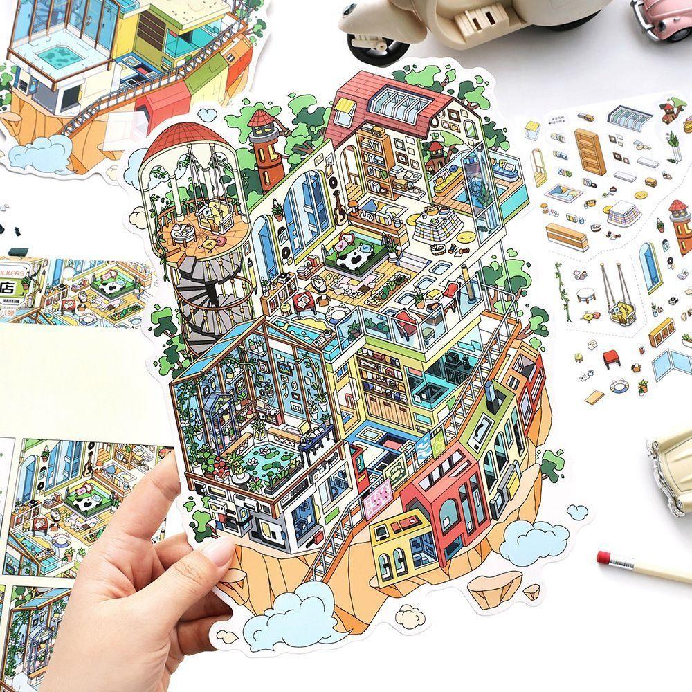 Open Today Series Miniature Landscape Sticker DIY PET Cabin Scene Sticker Stress Relief Cartoon 3D Landscape Sticker Gift