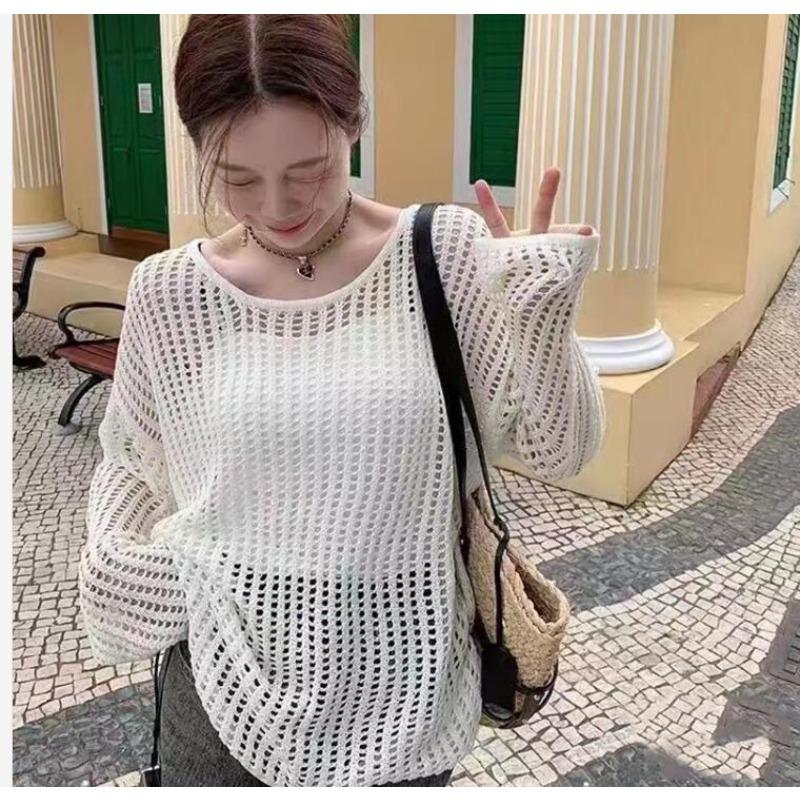 Женский летний повседневный тонкий трикотажный топ с длинными рукавами one size белый