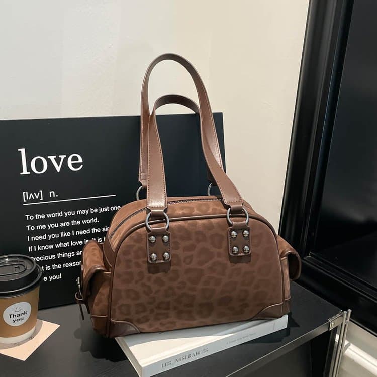 Leopard print Boston bag women's vintage shoulder bag
