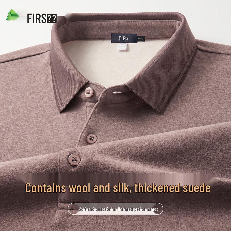 FIRS Men's Thickened Fleece Wool & Silk Blend Long-Sleeve Polo Shirt