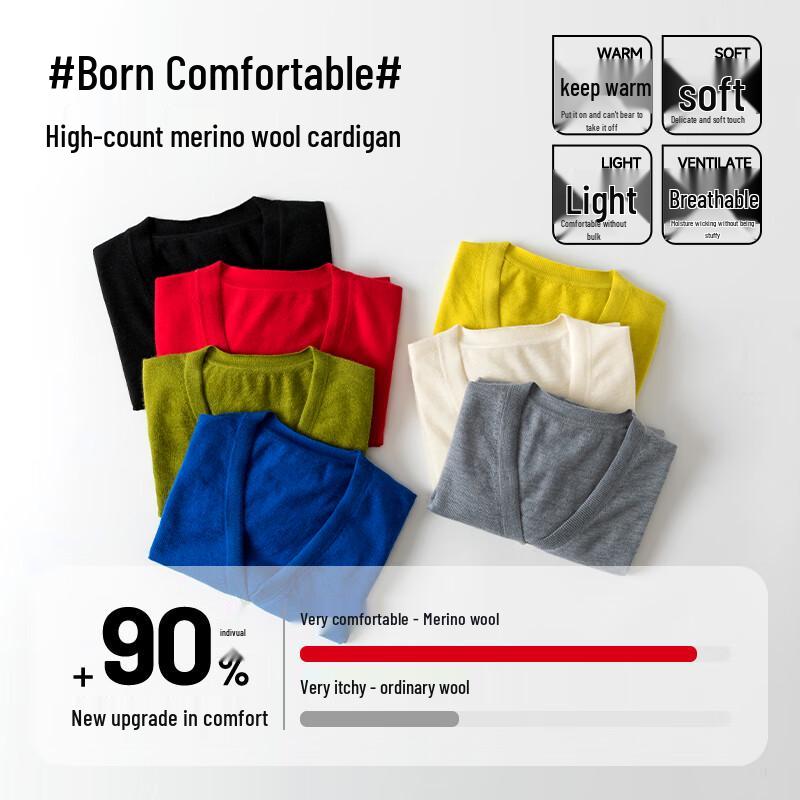 Hengyuanxiang Women's Fine Spun V-Neck Wool Cardigan