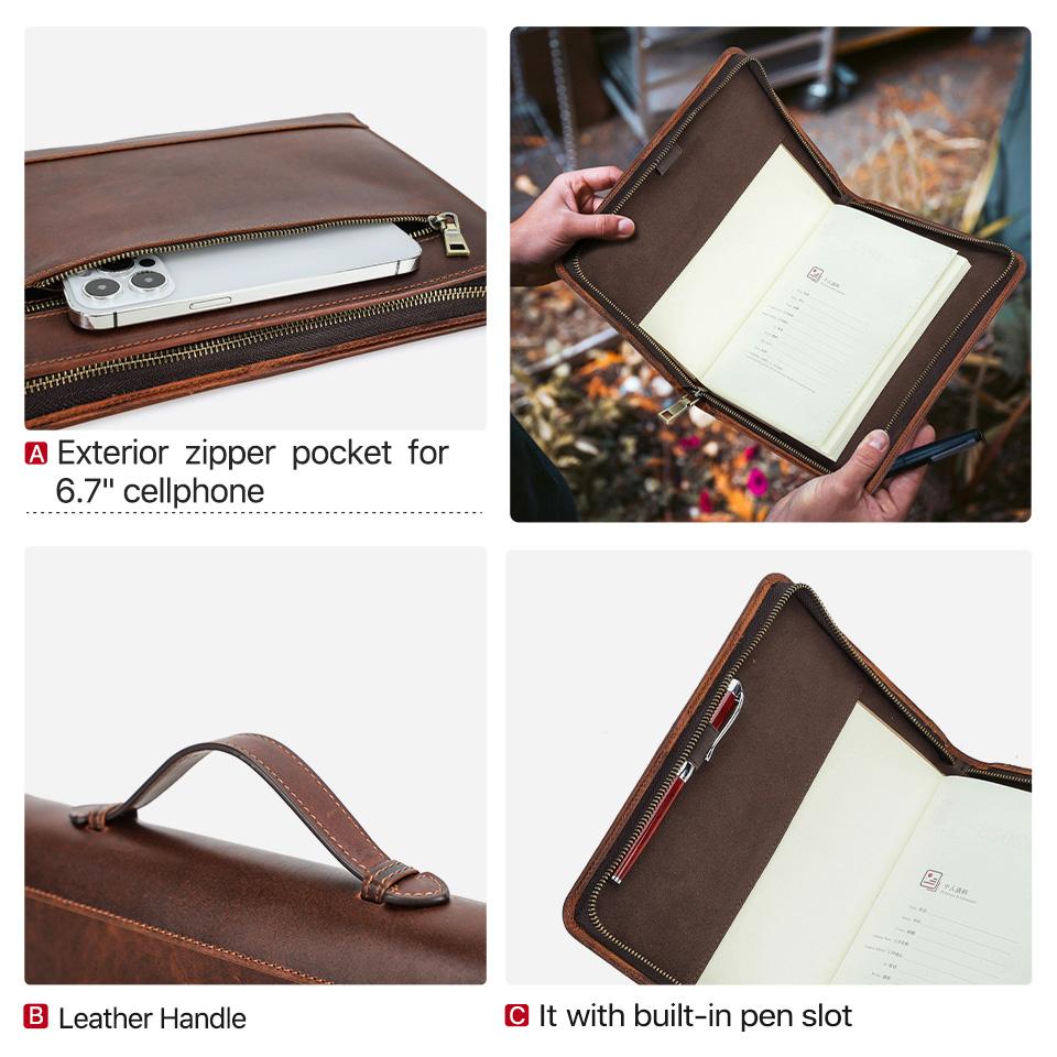 A5Laptop Notebook Case Handmade Genuine Leather With Multiple Card Fountain Pen Positions School Office Supplies Stationery