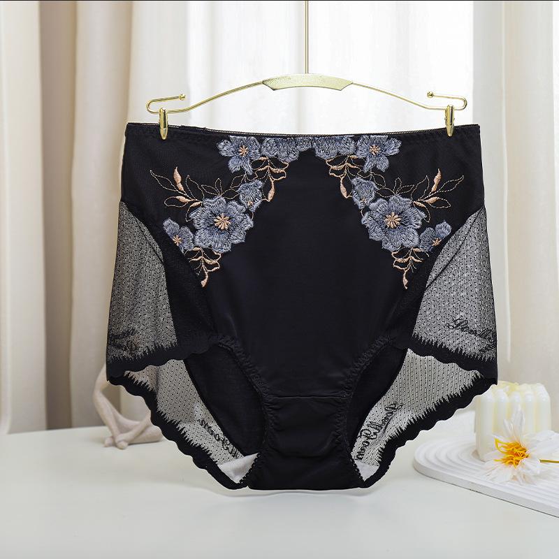 

Вышитое женское белье в китайском стиле, кружевное сексуальное бесшовное нижнее белье для женщин, без зажима на бедрах, с высокой талией, трусики больших размеров 3XL чёрный