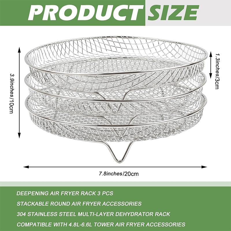 3-layers Air Fryer Rack Stackable Grilling 304 Stainless Steel Airfryer Oven Grill Steamer Cooker Kitchen Gadgets Cooking Tools