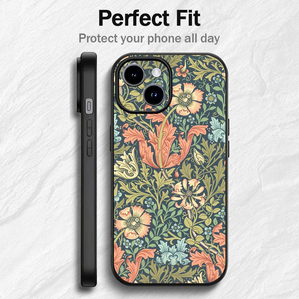 W-William M-Morris Strawberry Phone Case For iPhone 17 16 15 14 13 12 PRO MAX PLUS Mini TPU Soft To Skin-friendly Case