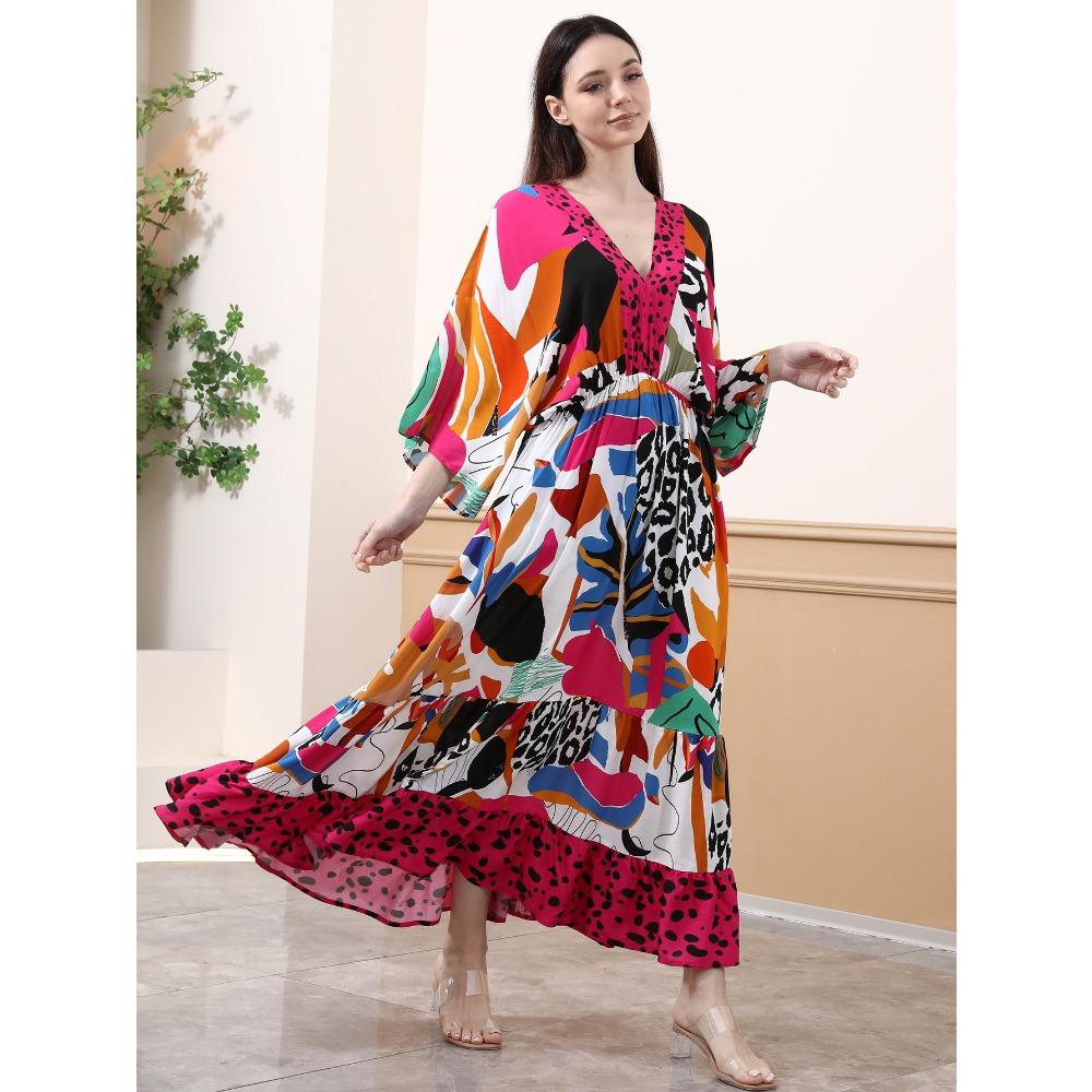 Printed Dress Loose A Pendulum Dress Beach Blouse Holiday Dress