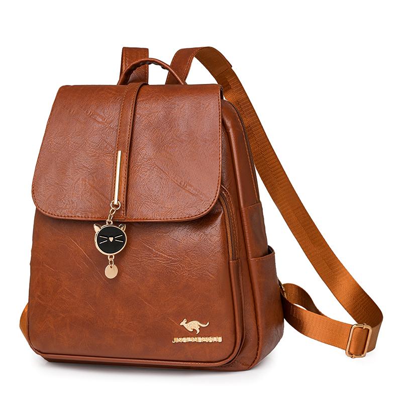 Soft Leather Backpack Women's Large Capacity Travel Backpack Student Schoolbag