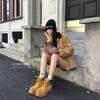 Cowhide Version~ Niche Q Cute Big Yellow Women's Boots Leather Old Martin Boots Women's British Style Thick-soled Short Desert Boots