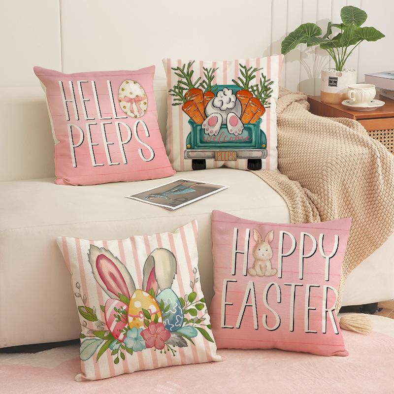 Easter Pillow Happy Bunny Print Decorative Square Combination Pillow Case Versatile Sofa Cushion