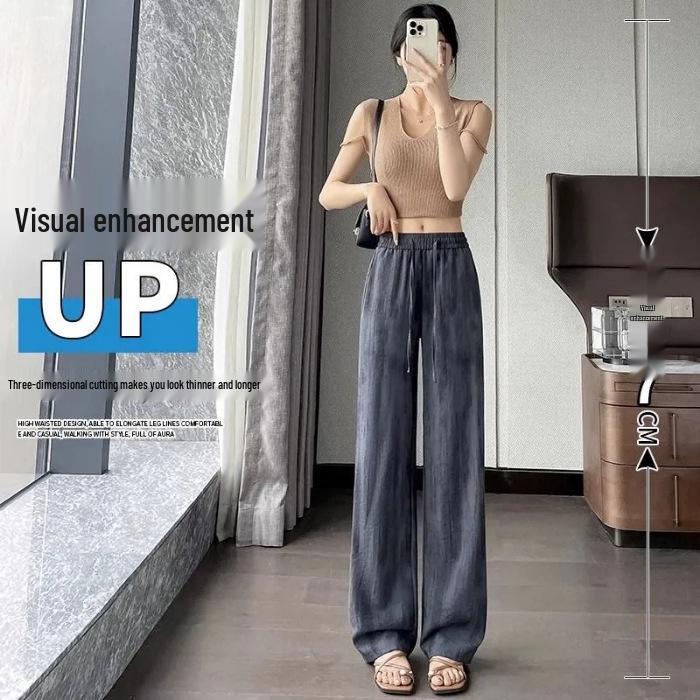 Women s Ice Silk Wide-Leg Tie-Dye Pants - Loose, Drape, Nine-Point Summer Style 2025 3XL чёрный