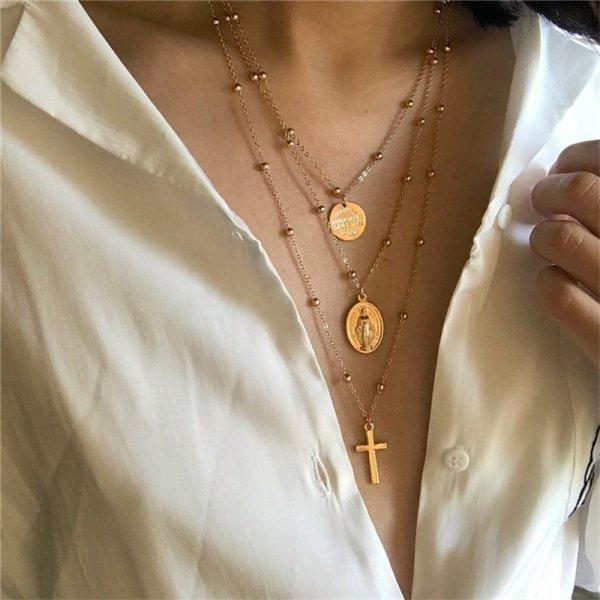 Boho Multi Layered 3 Layers Geometric Blessed Cross Necklace For Women Choker Classic Chain Crystal Necklaces Jewelry Wholesale