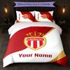 Monaco FC Custom Name Text Bedding Set 1 Duvet Cover+2 Pillowcases Soccer Logo Personalized Gift For Special Occasion Bedroom Decor