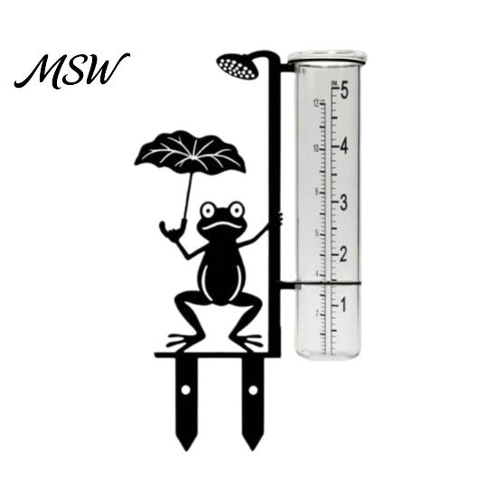 Decorative Frog Lawn Ornament Garden Rain Gauge, Metal Holding Umbrella Stake, Weatherproof Stake Measurement Gauge for Outdoor Yard Decor Frog