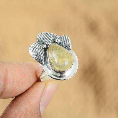 Mothers Day Sale Sterling Silver Golden Rutile Gemstone Statement Ring Jewelry
