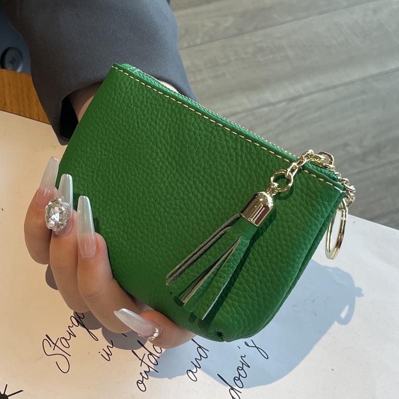 2024 New Tassel Coin Purse Mini Genuine Leather Women Wallets With Keychain Excellent Cowhide Purse Key Wallet Card Holder