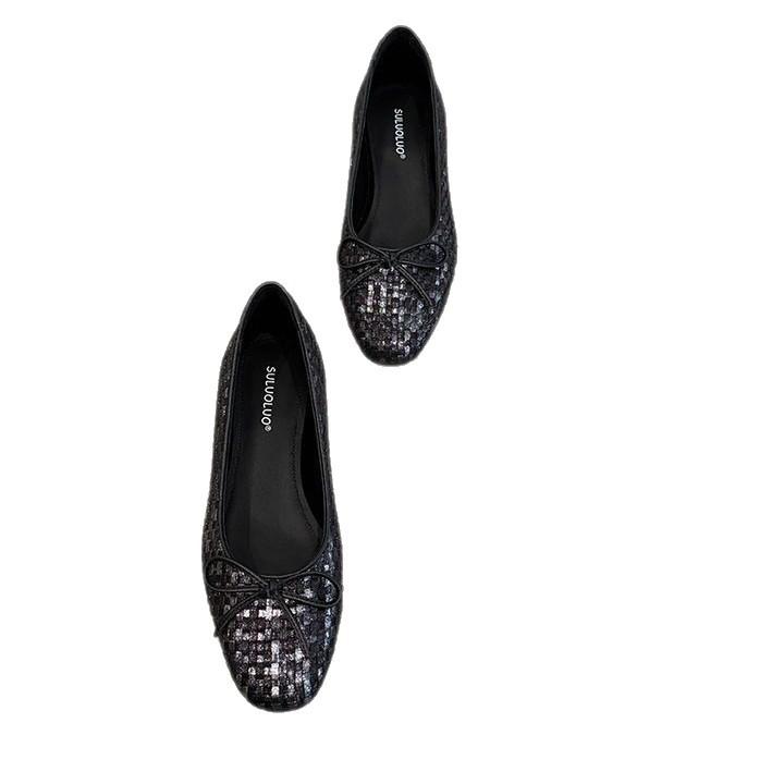 2025 New Niche Square Head Bow Shallow Mouth Single Shoes Women's Summer Flat Shoes Women's Soft Sole Comfortable Super Foreign Korean