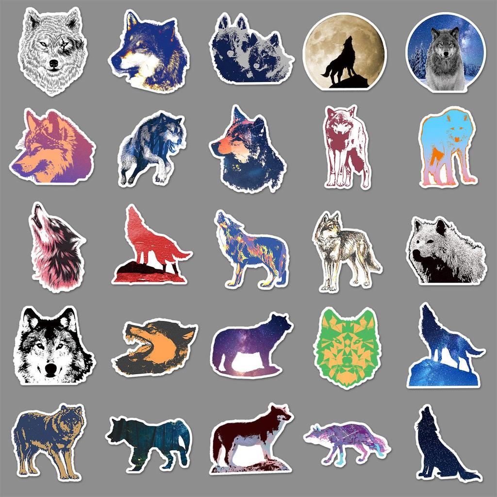 50 Waterproof Wolf Graffiti Stickers, Trendy Animal Designs for Skateboards, Water Bottles, and Suitcases