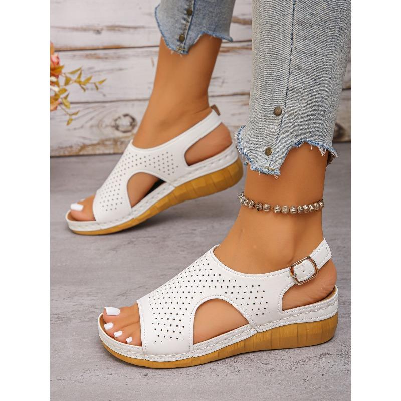 Summer Wedge Sandals Women's 2025 New Cut-Out, Breathable, Plus Size Open Toe Roman Sandals