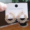 European & American Fashion Leaf Wreath Stud Earrings with Micro-Inlaid Horse Eye Zirconia for Women