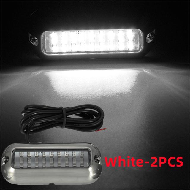 2PCS 27LED Blue/White/Red Stainless Waterproof  Lights Underwater Pontoon For Marine Boat Transom&Blue Light Sailing Lamp 50W