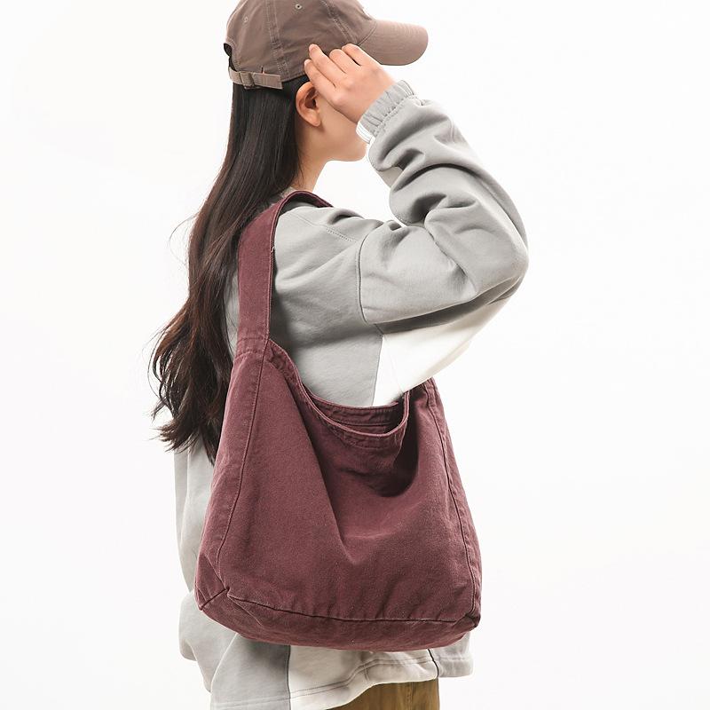 Washed Canvas Bag Lazy Wind Drooping Tote Bag Women's Literary Class Bag Mailman Bag Casual Shoulder Bag Men's