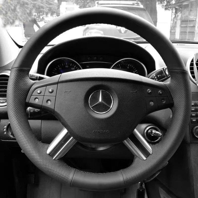 For Mercedes Benz W164 M-Class ML350 ML500 X164 GL-Class GL4 Hand-stitch Non-slip Black  Leather Car Steering Wheel Cover