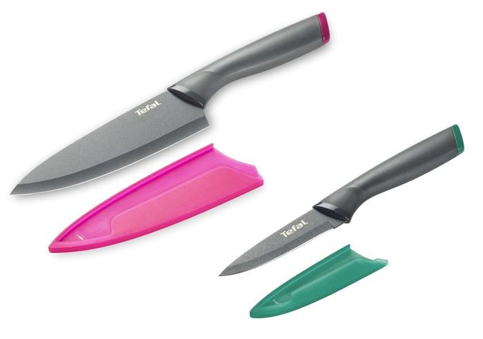 Kitchen knife - tefal - k122s204 - stainless steel blade titanium coating - ergonomic handle - set of 2 pieces